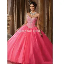 Фуксия Бальные платья бальное платье Милая Тюль бисером кристаллы Дешевые сладкий 16 платье