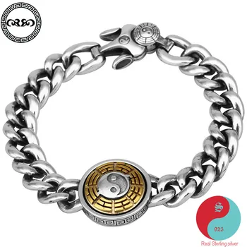 

Gossip the eight trigrams bracelet Pure S95 sterling silver chunky cuban chain Spinner tai chi bracelet men's Fine Jewelry