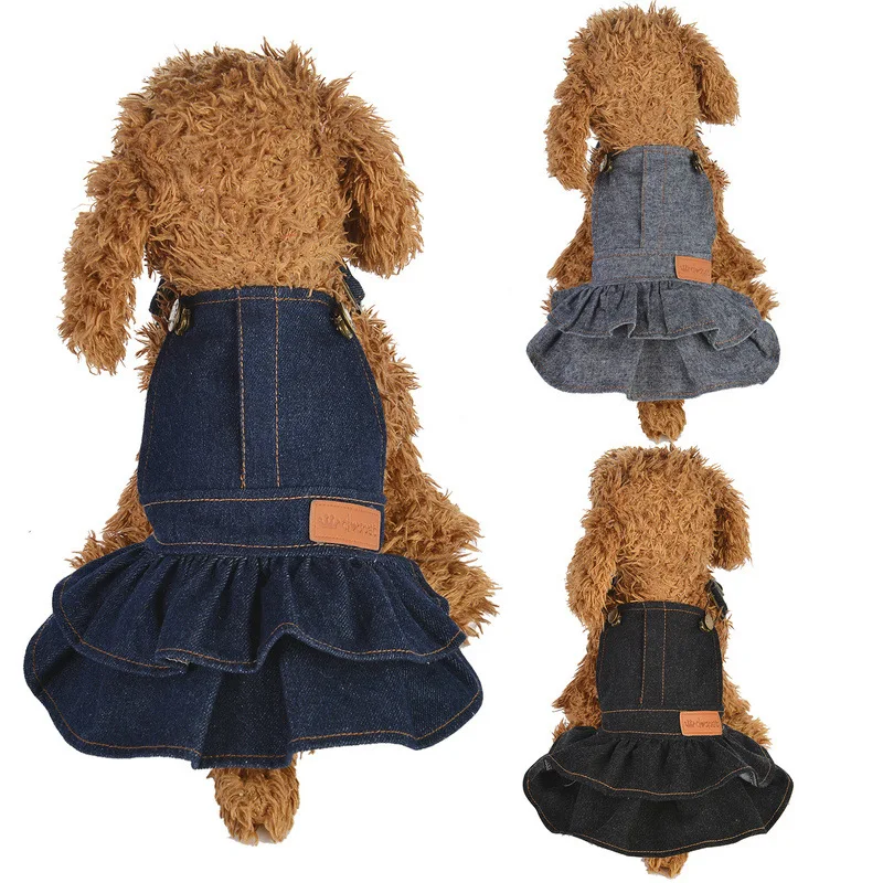 DHJ77 Одежда для собак джинсовое платье для собак 3 цвета темно-синий/черный/серый пачка для собак Юбка для маленьких собак Тедди джинсы платья одежда