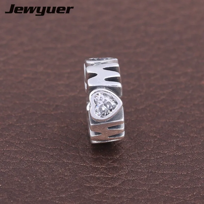 

Silver Mon Spacer with Heart charms beads 925 Sterling Silver fine jewelry Fit bead Charm Bracelet DIY for women Memnon SP026