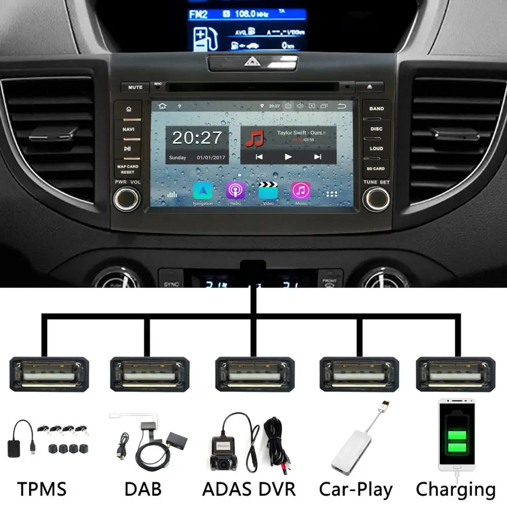 Top 5 USB Port PX6/Octa Core Android 9.0 Car DVD Player For Honda CRV CR-V 2012 2013 2014 Car Radio DAP Android Auto Multimedia 1