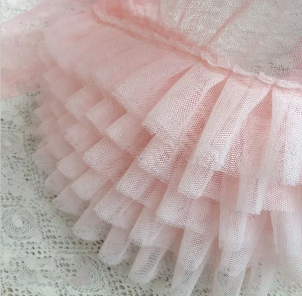 3D кружевная отделка сетка оборки плиссированная кружевная ткань пузырь юбка кукла костюм для животного кружева ленточный пошив аксессуары - Цвет: Светло-розовый