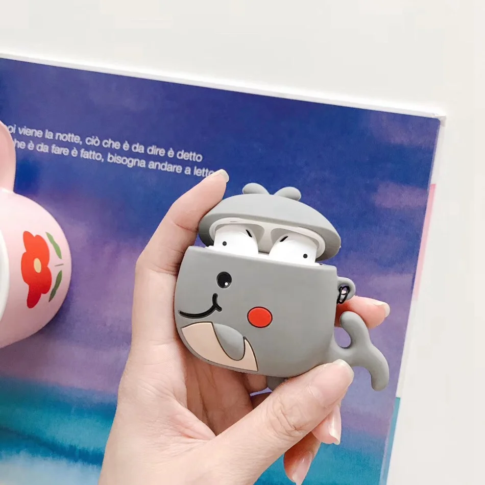 Для AirPods случае 3D мультяшный наушник чехол для Apple Airpods 2 забавные интимные аксессуары защитную крышку с палец кольцо ремень - Цвет: Gray Whale