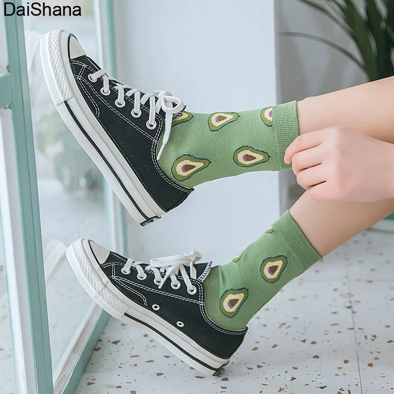 3 Pairs Summer Cartoon Socks Fruit Avocado Banana Watermelon Lemon Strawberry Women Socks Korea Style Crew Fashion Street Socks