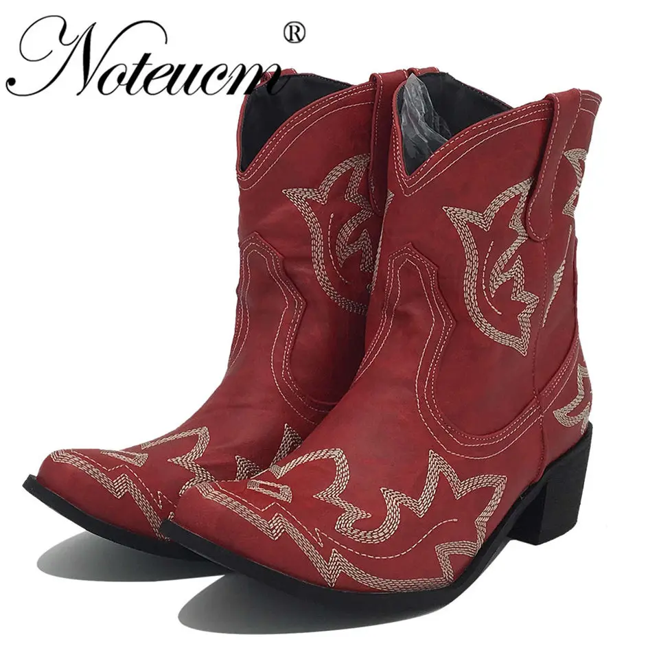 Женские ковбойские ботинки в ковбойском стиле; женская кожаная обувь на высоком квадратном каблуке; короткие ковбойские ботинки; botas; ковбойская обувь