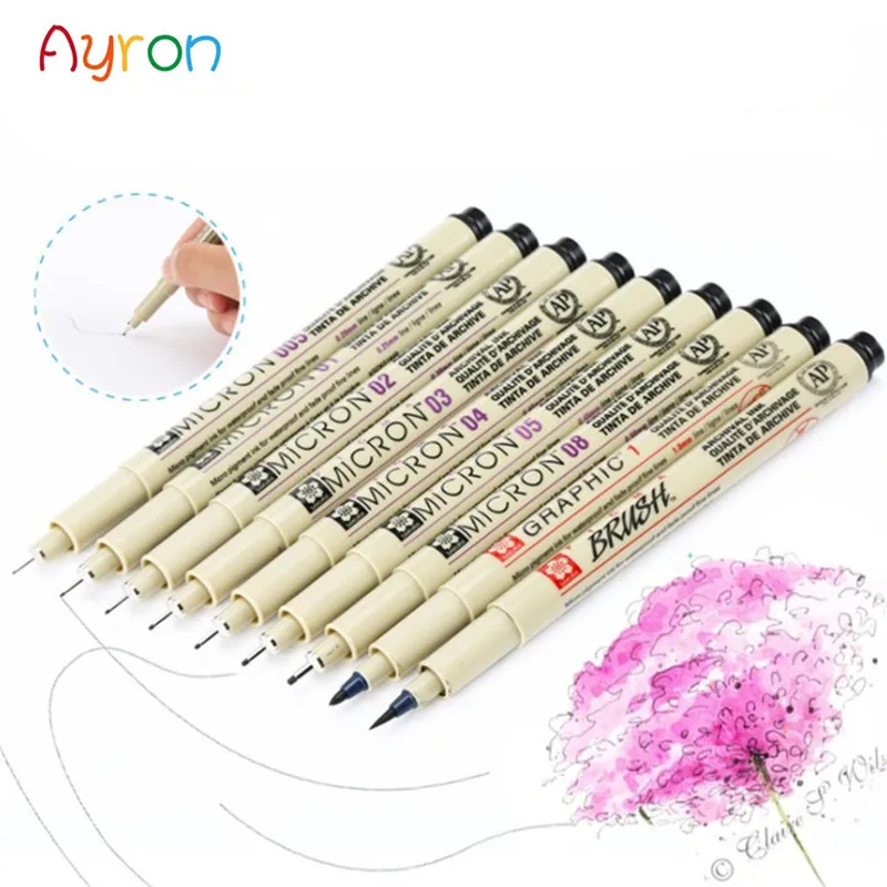 7/9/11Pcs Black Sakura Pigma Micron Pen Waterproof Hand-Drawn Design Sketch Needle Fineline Supplies | Канцтовары для офиса и