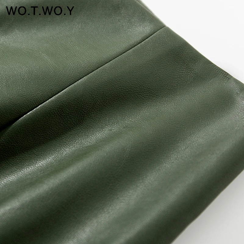 WOTWOY Осенняя Офисная Женская юбка из искусственной кожи формальная юбка-карандаш средней длины с высокой талией длиной до колена Женская юбка с разрезом сзади s
