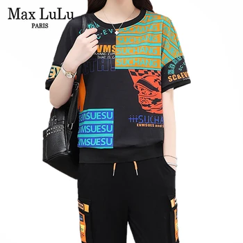 

Max LuLu 2020 Summer Korean Fashion Ladies Printed Tops And Harem Pants Womens Fitness Tracksuits Cotton 2 Piece Sets Plus Size