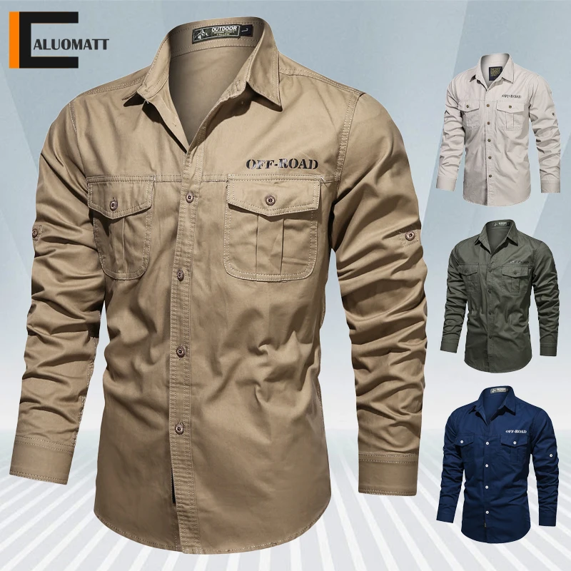 High Quality Military Tactics Men Shirts Long Sleeve 100% Cotton Army Shirt Slim Fit Casual Turn Down Neck Breathable Blouse | Мужская
