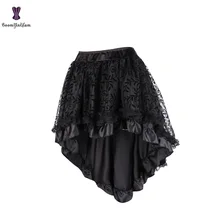Черная Женская ассиметричная юбка в викторианском стиле с кружевной