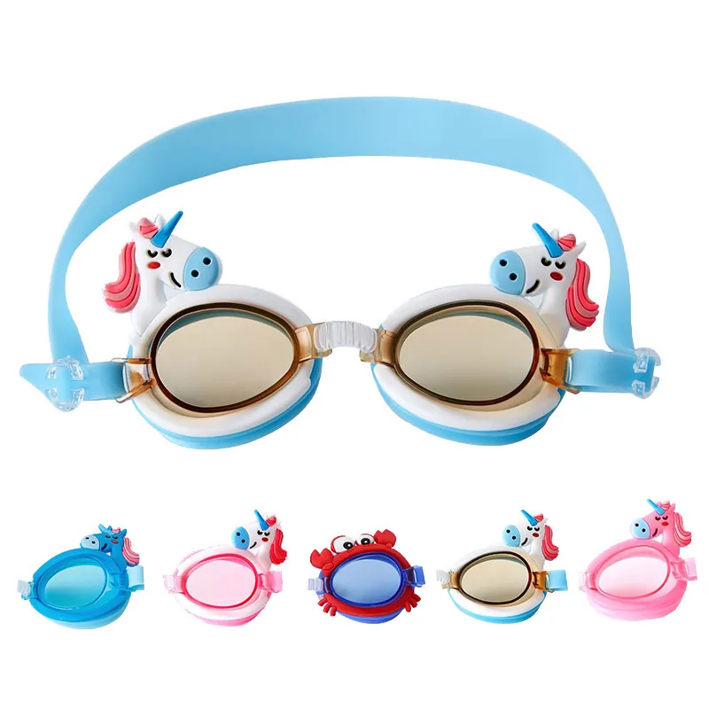 Lindo impermeable Anti-niebla de los niños gafas de natación de dibujos animados de animales decoración gafas de baño ajustables piscina de verano herramientas