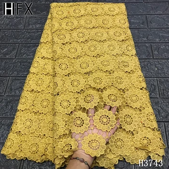 

HFX Yellow African lace fabric High Quality Nigerian Cord lace fabrics Wedding Water Soluble Guipure lace fabric 2020 F3743