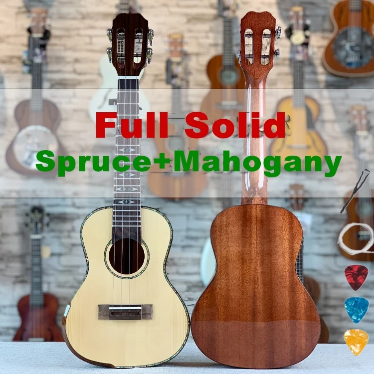 US $110.00 Full Solid Spruce Mahogany Ukulele Concert Tenor 23 26 Inch Electric Guitar Ukelele Black 4 Strings Guitarra Uke Picea Asperata