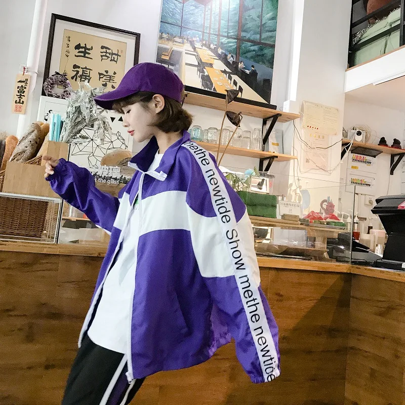 

Russia Free shipping Autumn New Style Student Loose Short Coat Loose Thin Sunscreen Clothes Pure color Long sleeves zipper