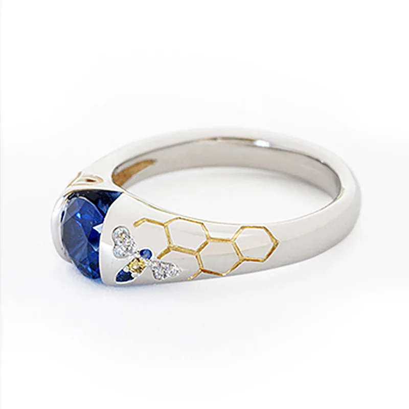 

CHUHAN Creative Little Bee Honeycomb Modeling Birthday Present Women's Jewelry Simple Zircon Rings Fashion Jewelry Party Gift