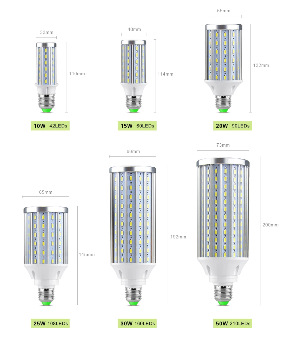 Алюминиевый светодиодный светильник для супер светильник большой площади 10 Вт-50 Вт мощная кукурузная лампа E27 Светодиодный светильник 5730 SMD 110 В 220 в украшение дома