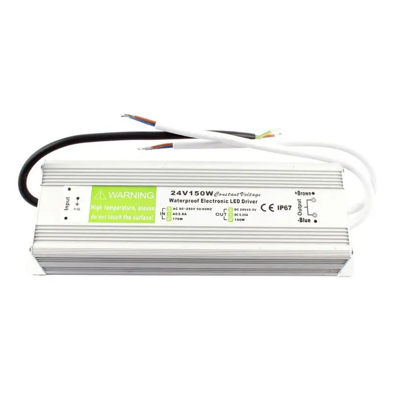

AC 90~250V to DC 24V 150W Transformer IP67 Waterproof LED Driver Power Supply Silver