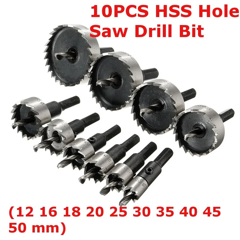 

10pcs/set HSS High Speed Steel Set Metal Wood Alloy Cutter Tool For Thick Steel Plates Cast Iron Wood Hole Saw Tooth Drill Bit