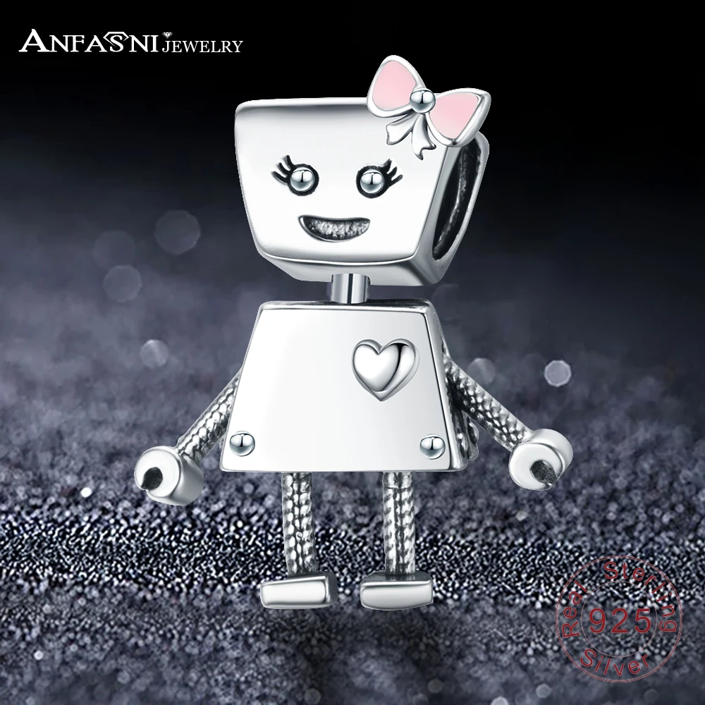 

ANFASNI Real 925 Sterling Silver Bella Bot Charms Silver Beads Fit Pandora Bracelet For Women DIY Jewelry Hot Sell Silver Charm