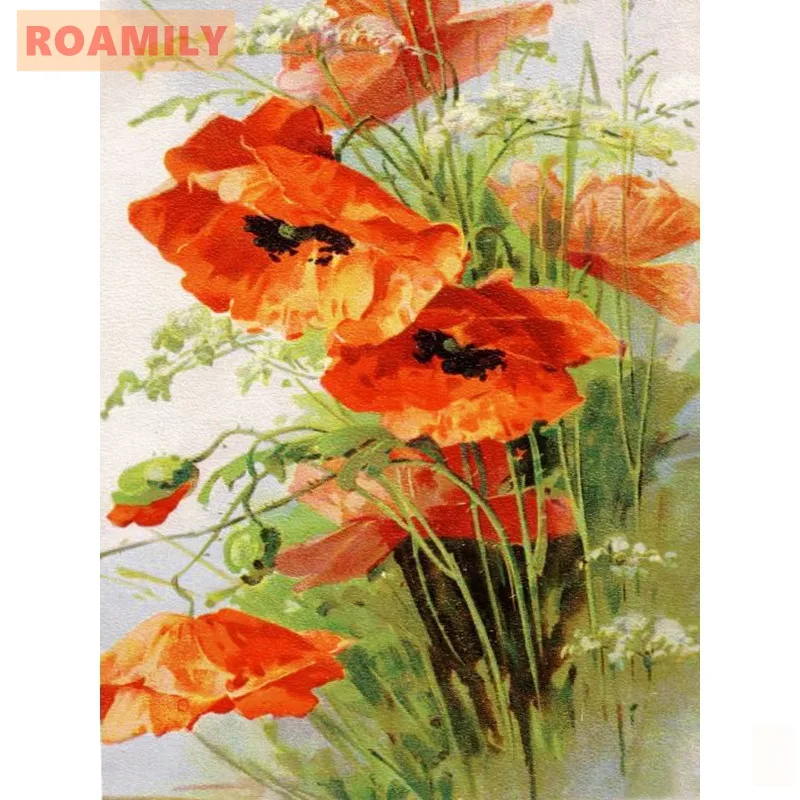 

ROAMILY,New Arrival Cross Stitch,Diamond Painting Flowers,Diamond Embroidery Poppies,Picture Beading,Painting Wall