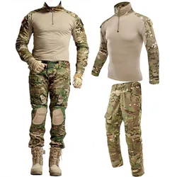 Conjunto de roupas táticas militares para airsoft, uniforme de treinamento, camuflagem, caça, paintball, calças, calças militares masculinas