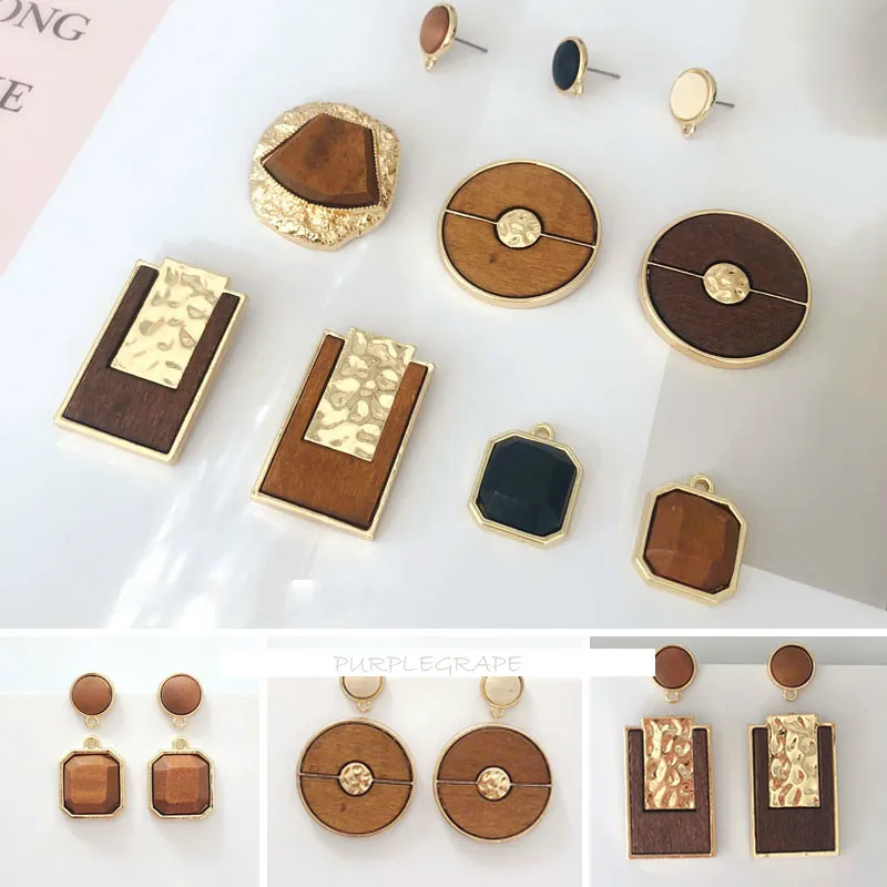 

DIY autumn and winter earrings accessories European and American retro wood materials ring box pendants Wood Round Earrings