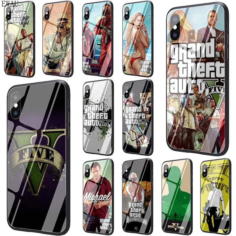 EWAU GTA 5 Grand Theft чехол для телефона из закаленного стекла iphone 5s SE 6 6s 7 8 Plus X XR XS 11 12 Pro Max