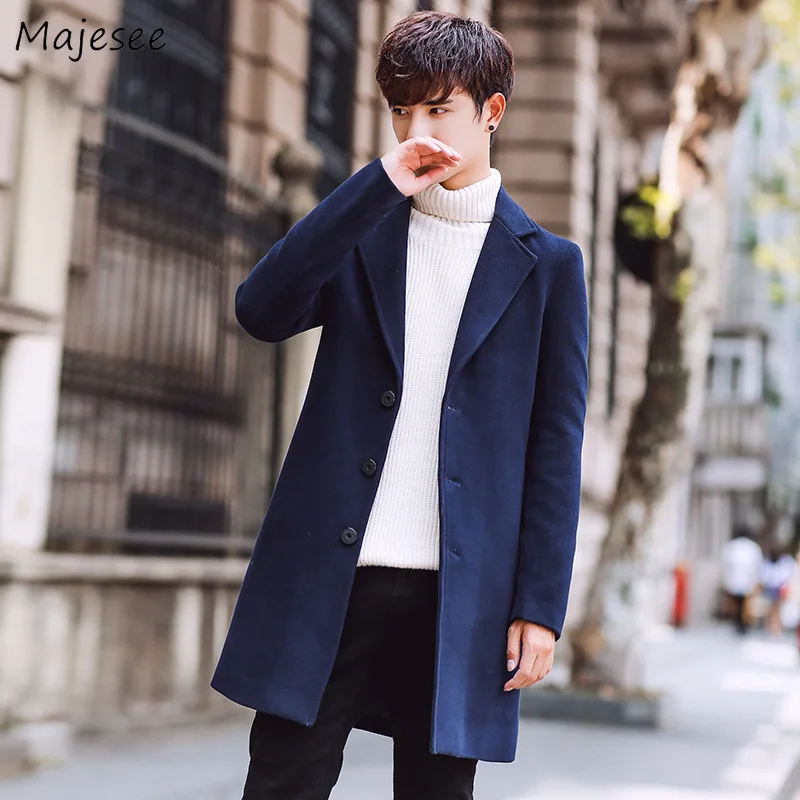 Men Coats Single Breasted Solid Long Sleeve Mens Korean Style Warm Turn-down Collar Males Plus Size Wool Hot Sale Slim Blends Men Coats Single Breasted Solid Long Sleeve Mens Korean Style Warm Turn-down Collar Males Plus Size Wool Hot Sale Slim Blends