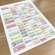 Adesivos personalizados de unicórnio, adesivos personalizados para menina, decalque à prova d'água, etiquetas de acampamento de papelaria para escola com 108 peças