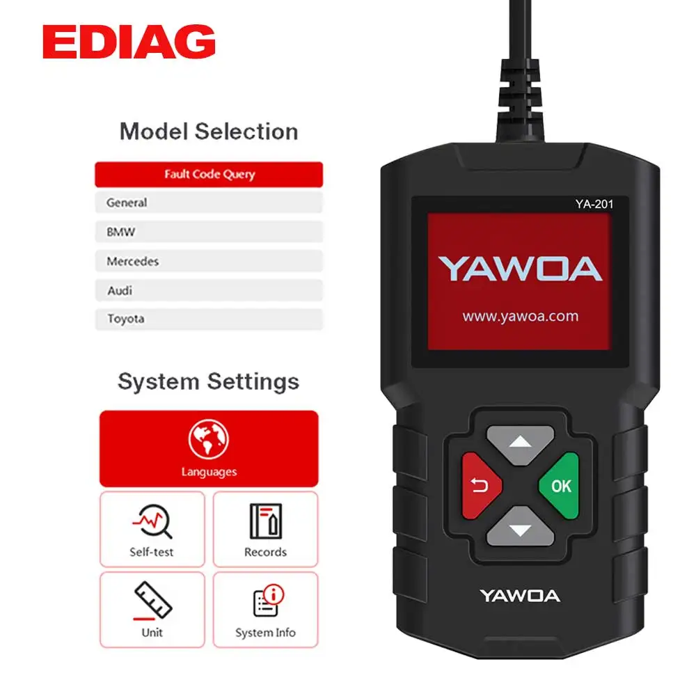 EDIAG YA201 OBD2 считыватель кодов OBD 2 YA201 автоматический считыватель обновления через USB Бесплатный пожизненный OBD II автомобильный диагностический инструмент PK CR3001 AL319