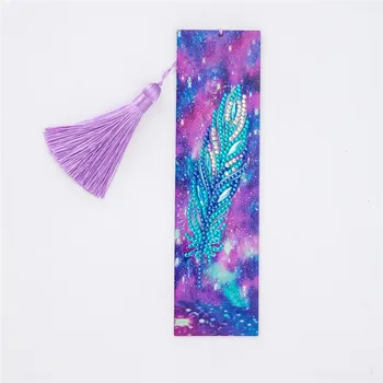 

5D Diamond Painting outer space Feather Bookmark Diamond Embroidery Craft Tassel Book Marks for Books Christmas Gifts