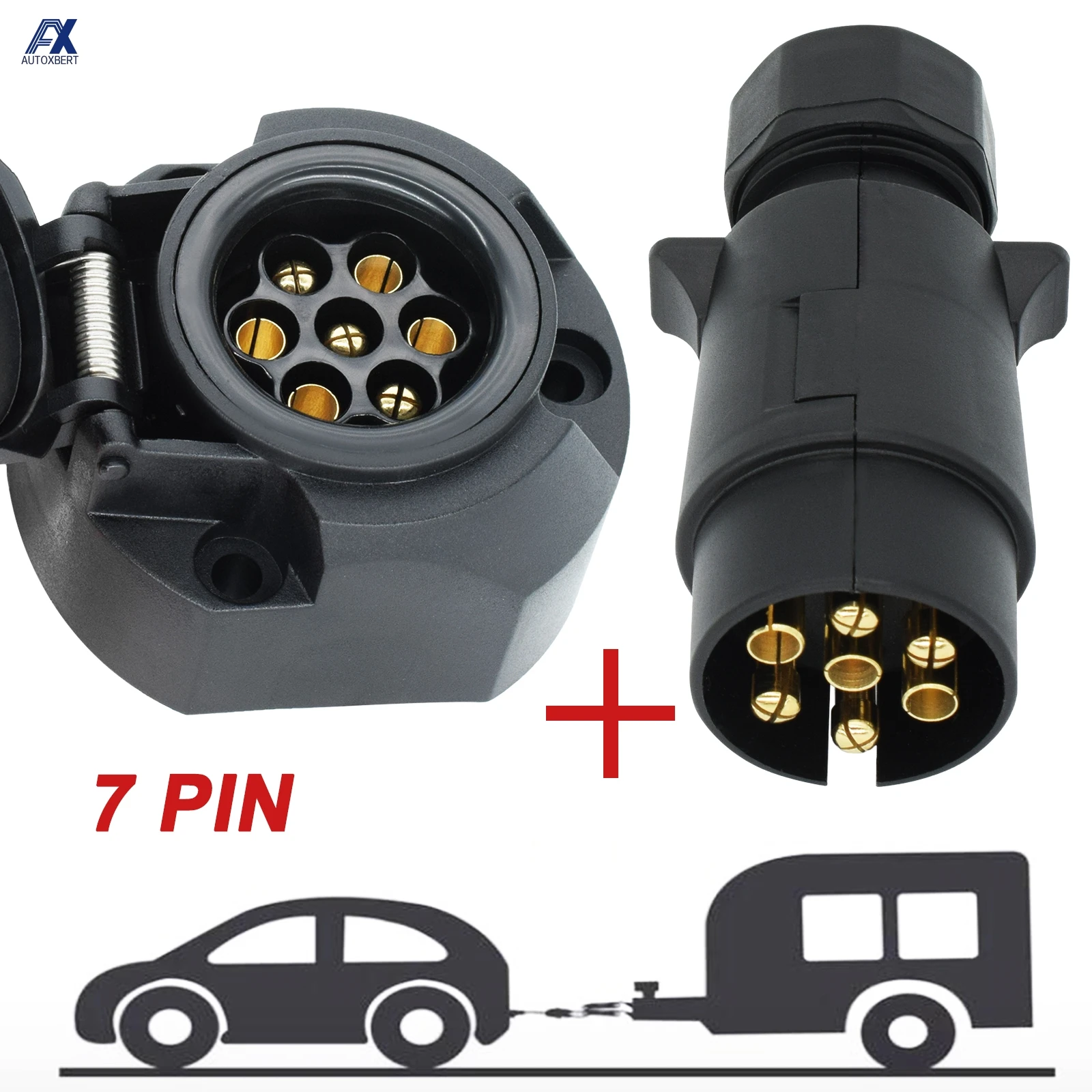 7 Pin 12V European Trailer Socket + Plug Tow Bar Electrics Connector Adapter For RV Truck Vans Caravans Transfer Signal Adapter