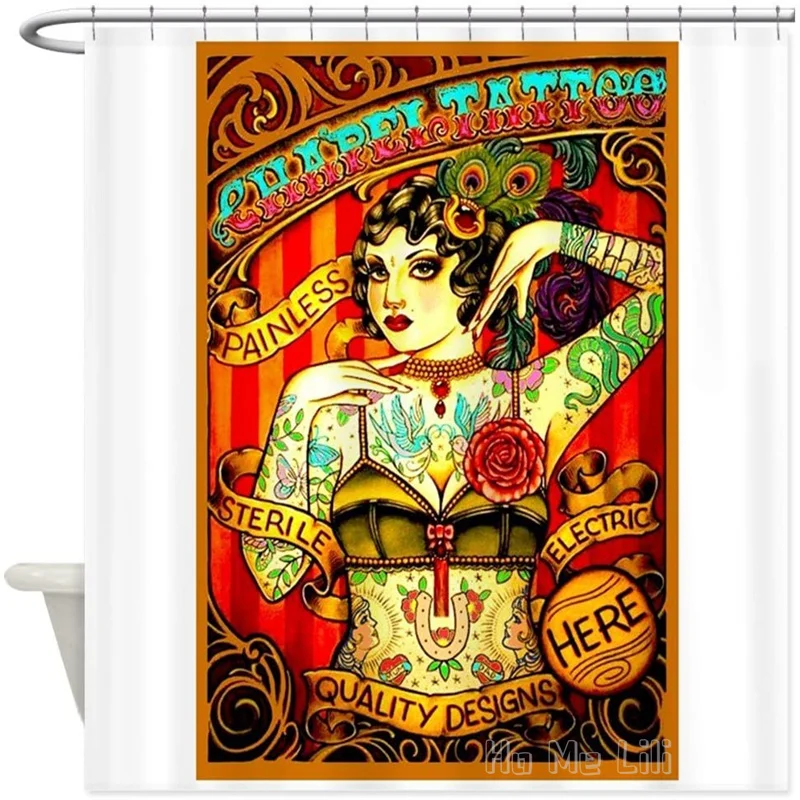 

Татуированная прекрасная леди, декоративная ткань от Ho Me Lili, занавеска для душа, набор украшений для ванной комнаты с крючками
