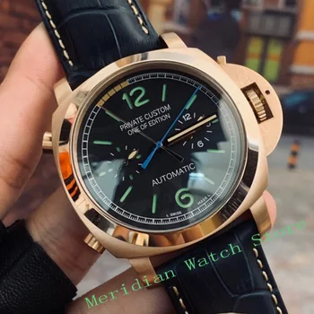 

Men's Military Watches 44mm Luminous Waterproof Calendar Men Mechanical Automatic Watch Stainless Steel Leather Strap Male Clock