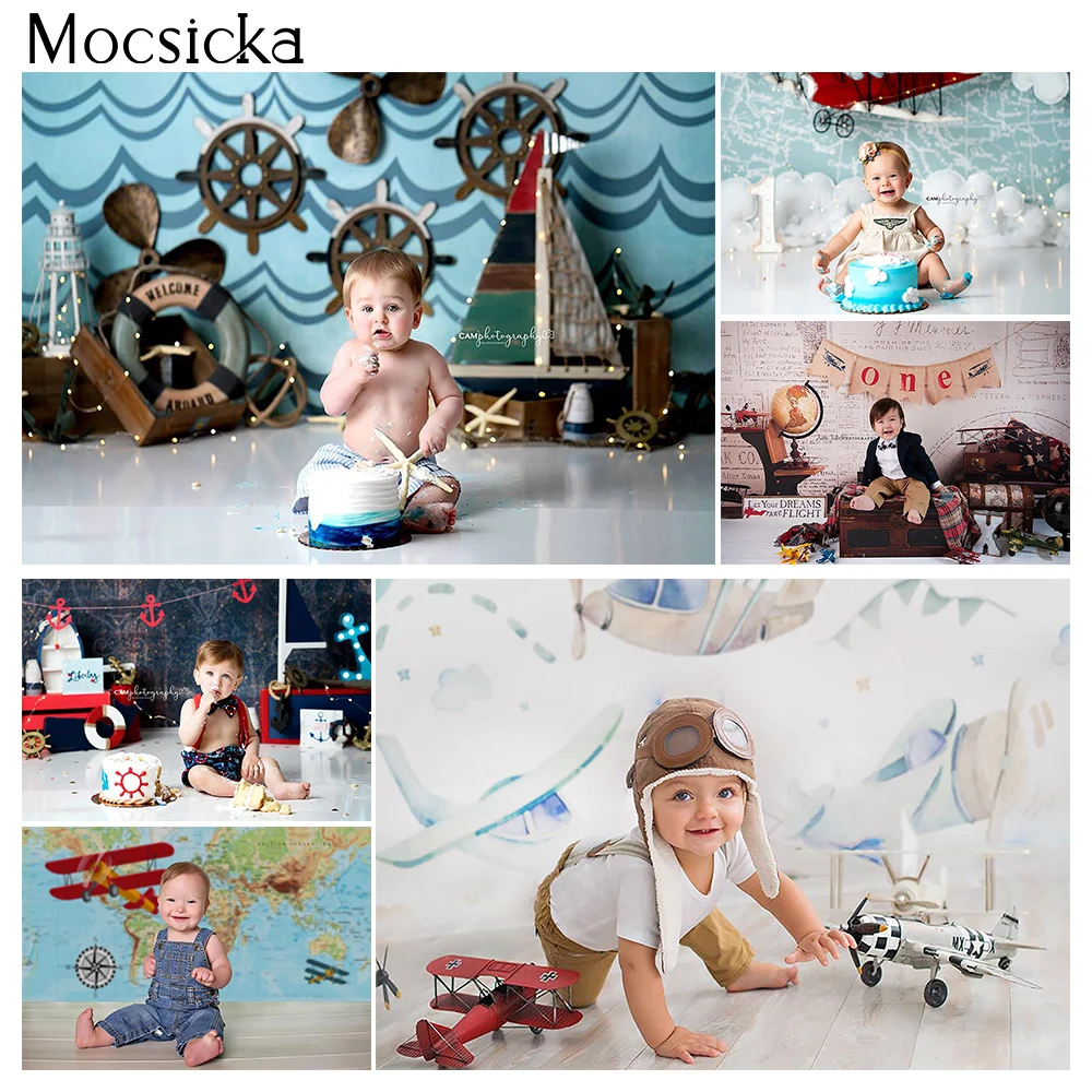 Photography Backdrop Newborn Kids Adventure Cake Smash Portrait Photo Background 1st Birthday Party Decoration Navigator Pilot |