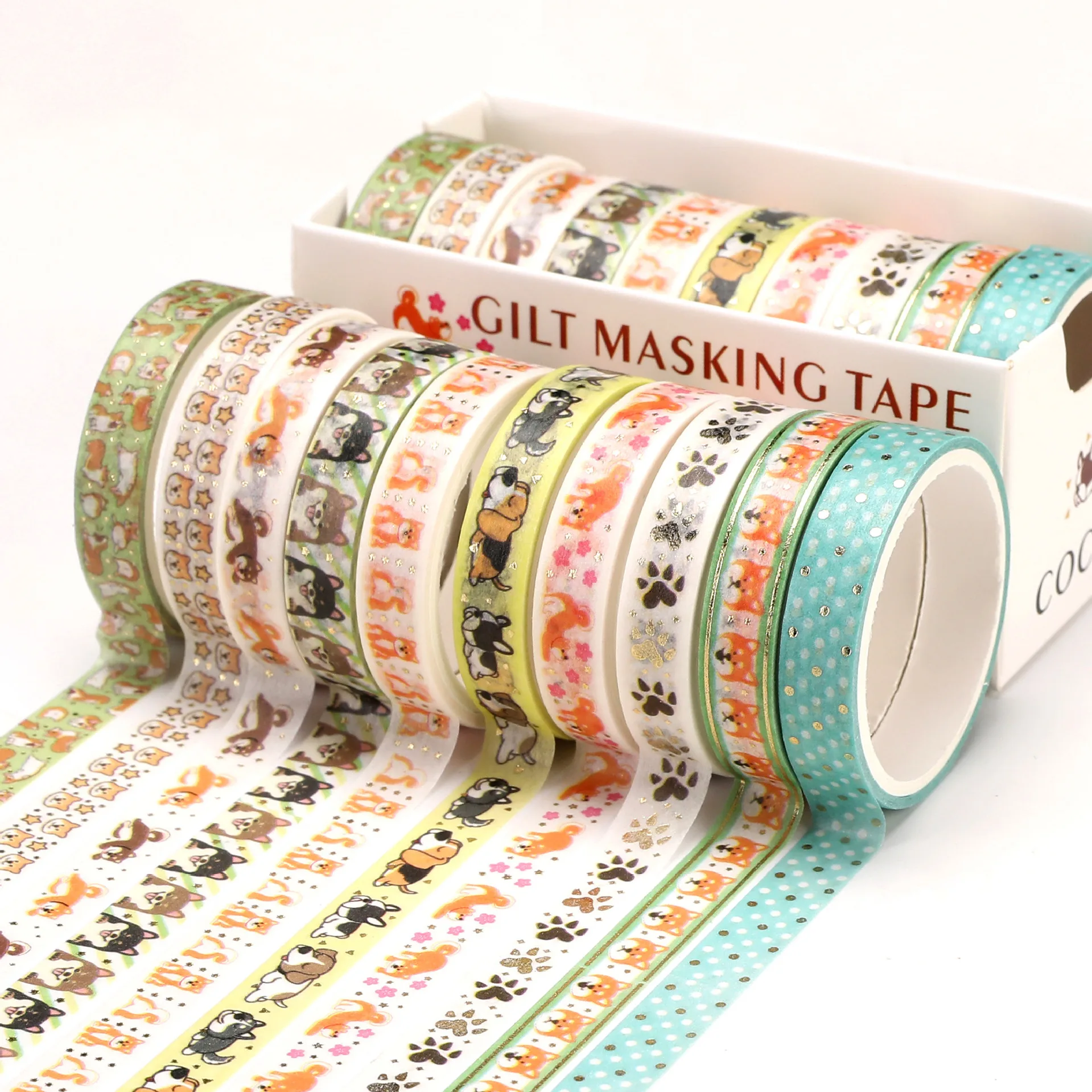 10 unids/set 8mm * 2m de hoja de oro lindo Baba conjunto de cintas Washi DIY Scrapbooking cinta adhesiva papelería oficina escuela suministros de papelería