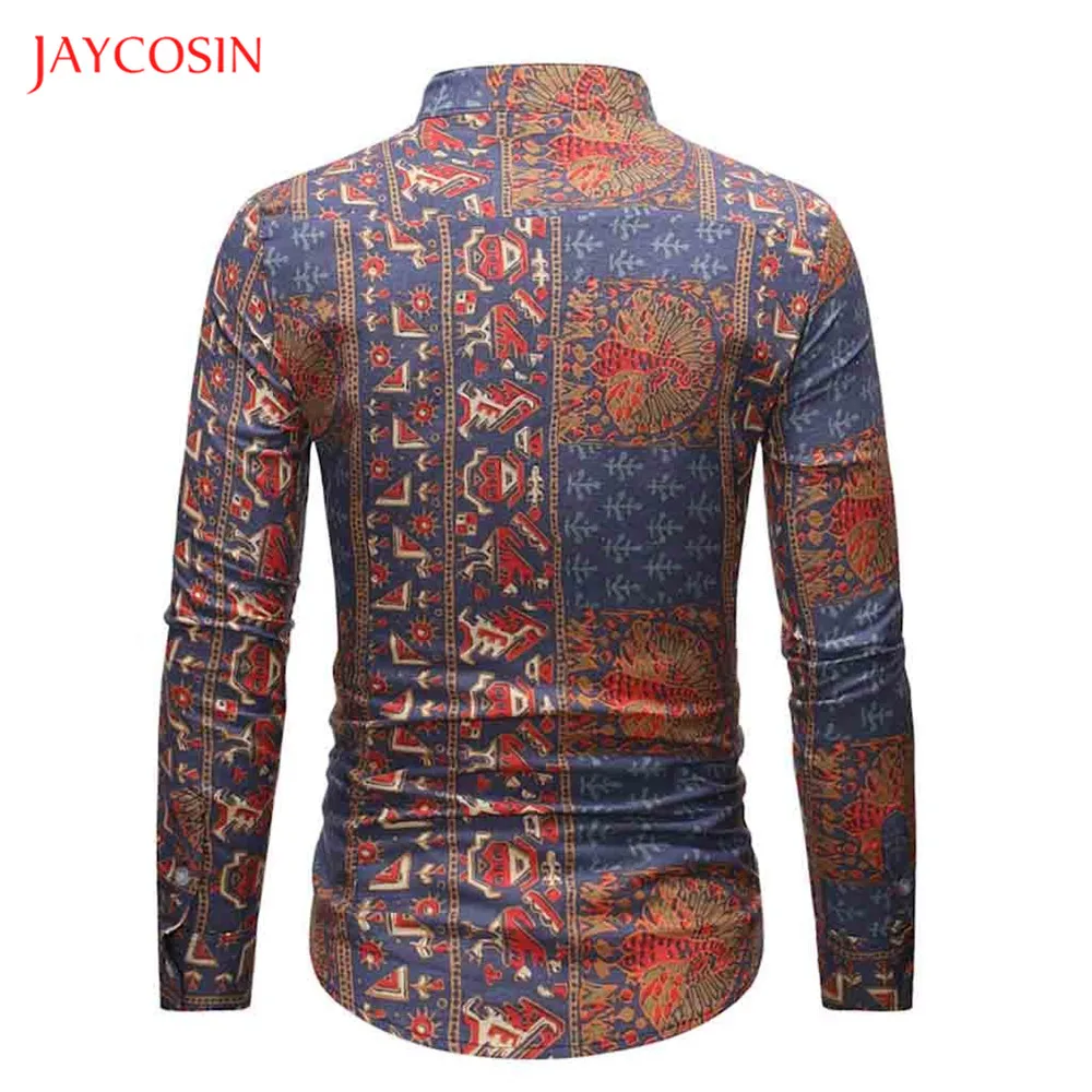 Joycosin зимняя мужская рубашка, Повседневная модная мужская одежда, благородный дворцовый принт, стоячий воротник, длинный рукав, мужские топы, приталенная рубашка