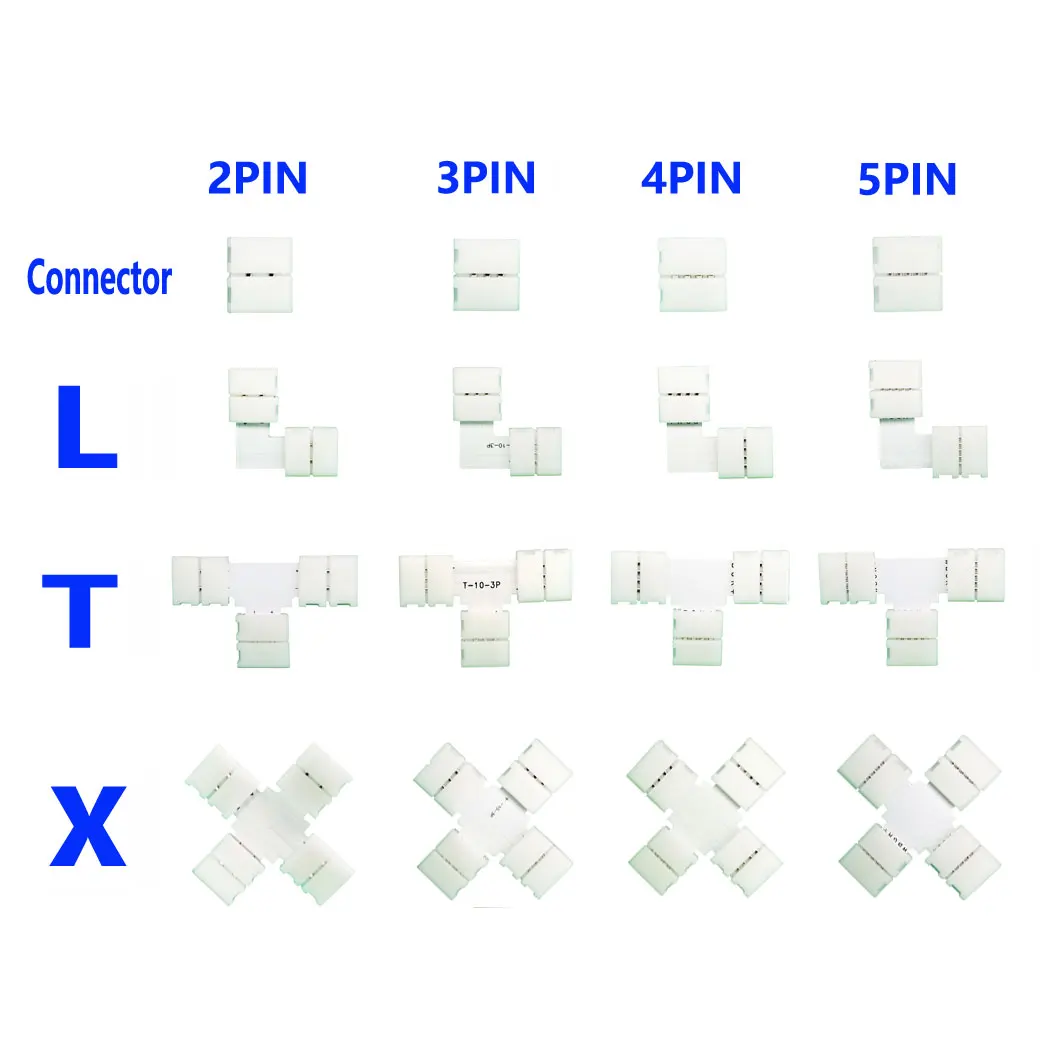 Connecteurs L / T / X 10mm 2/3/4/5 broches, 5 pièces à souder gratuitement pour bande lumineuse Led WS2811 WS2812b WS2813 WS2815 RGB RGBW RGBWW