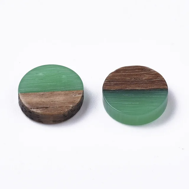 50pcs 10mm Resin & Wood Cabochons Resin Cabochon Flat Back for Jewelry Making DIY Bracelet Earring Accessories 10x3.5~4mm MediumSpringGreen
