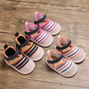 

2020 Summer Infant Toddler Shoes Baby Girls Boys Toddler Striped First Walkers Non-Slip Breathable Soft Kid Anti-collision Shoes
