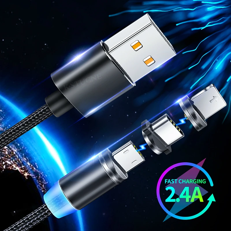 

Magnetic Cable 2m Nylon Braided LED Type C Micro USB C Magnet Charger Cable For Apple iPhone Xs 7 8 11 Pro Max Samsung Wire Cord