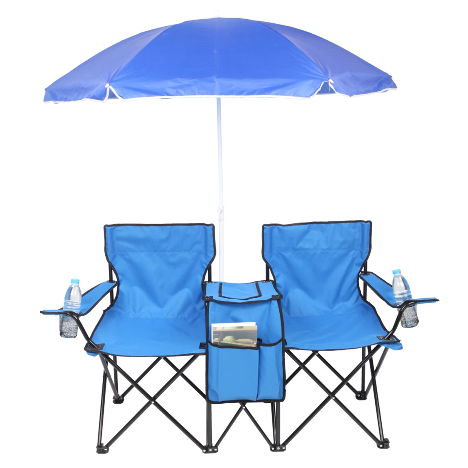 

Portable Outdoor 2-Seat Folding Chair with Removable Sun Umbrella Blue US Warehouse In Stock