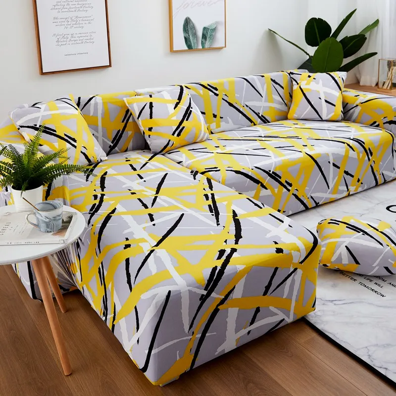 Yellow and Grey Чехлы для диванов для гостиной набор крышек для угловые диваны 1/2 штук l-образный чехол на диван из стрейч-материала эластичный чехол для дивана нескользящий - Цвет: Yellow and Grey