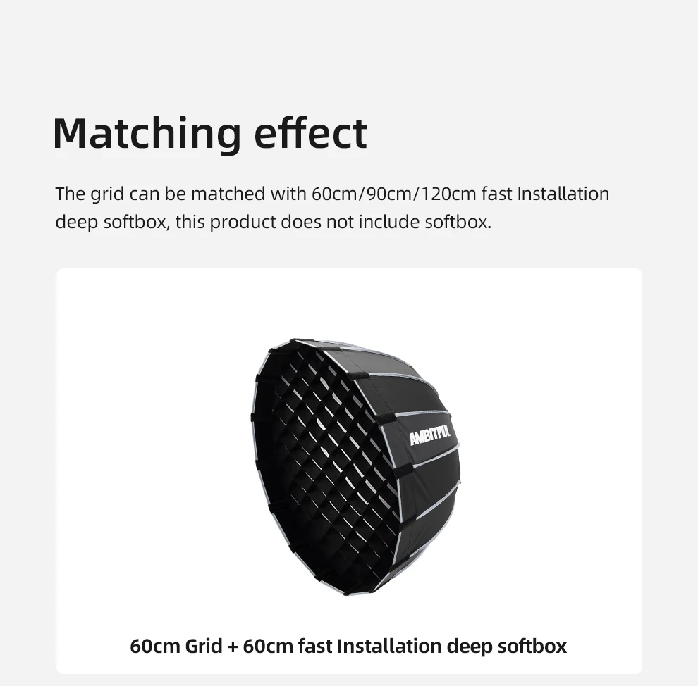 60cm 70cm 90cm 120cm Deep Parabolic Softbox Honeycomb Grid for Godox QR-P70/QR-P