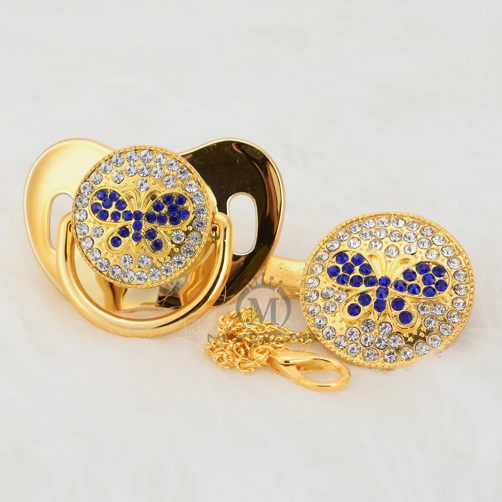 MIYOCAR Bling blue butterfly набор сосок и клипсов, держатель на цепочке, блестящая Соска с бабочкой, уникальный дизайн, ABBF-1
