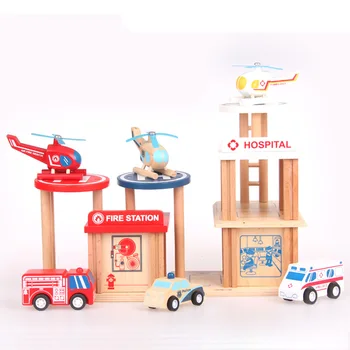 

Wooden Track Assembling Police Station Fire Station Ambulance Station Scene Accessories Toys Puzzle Building Children's Toys