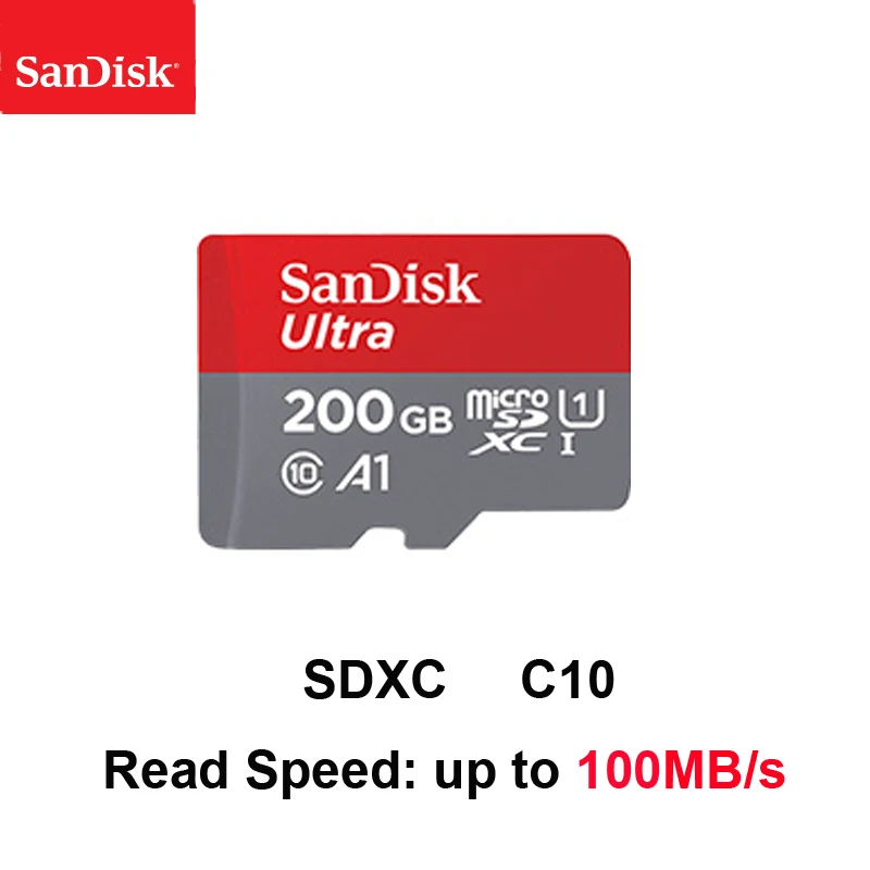 Оригинальная карта Micro SD SanDisk 16 ГБ 32 ГБ 64 ГБ 128 Гб карта памяти Макс 98 Мб/с C10 U1 A1 флэш-карта памяти Micro SD для телефона компьютера - Емкость: 200GB