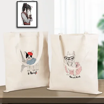 

Personality Animal Illustration Series Handbag Washable Eco Bag Daily Use Reusable Canvas Shopping Bag Customizable Tote Bag