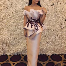 Элегантные мусульманские Вечерние платья футляр с открытыми плечами Аппликации Кружева Дубай Саудовская Арабский длинное вечернее платье