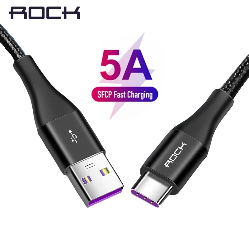 

ROCK 5A USB Type C Cable For Huawei Mate 20 Pro Honor 10 USB Sync Quick 3.0 Cord Phone Charger Samsung S9 S8 Mi 9 Redmi Note 7